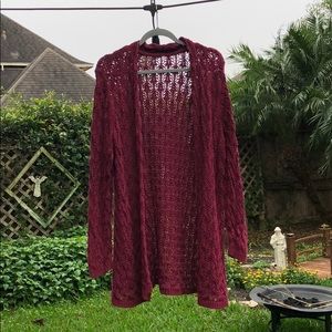 Maroon cardigan—- slouchy